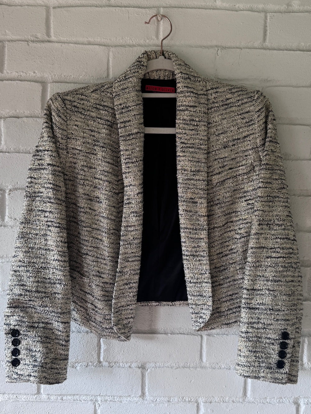 Alice + Olivia Amelia Metallic Tweed Cropped Blazer